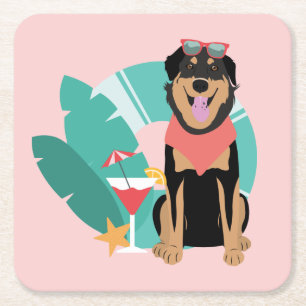 Dessous-de-verre Carré En Papier Joli chien d'été avec lunettes de soleil