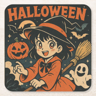 Dessous-de-verre Carré En Papier Joli dessin animé japonais rétro Halloween