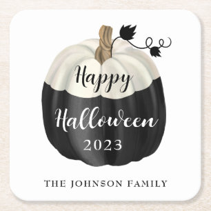 Dessous-de-verre Carré En Papier Joli Halloween noir et blanc Citrouille 2022