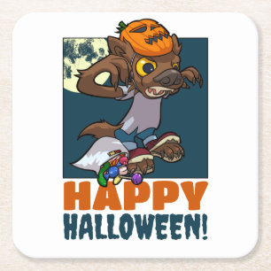 Dessous-de-verre Carré En Papier Joli Halloween Werewolf ! Trick Ou Treat Art