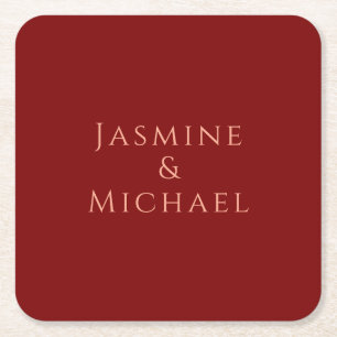 Dessous-de-verre Carré En Papier Joli Minimaliste Rouge Foncé & Nom Propre Peach