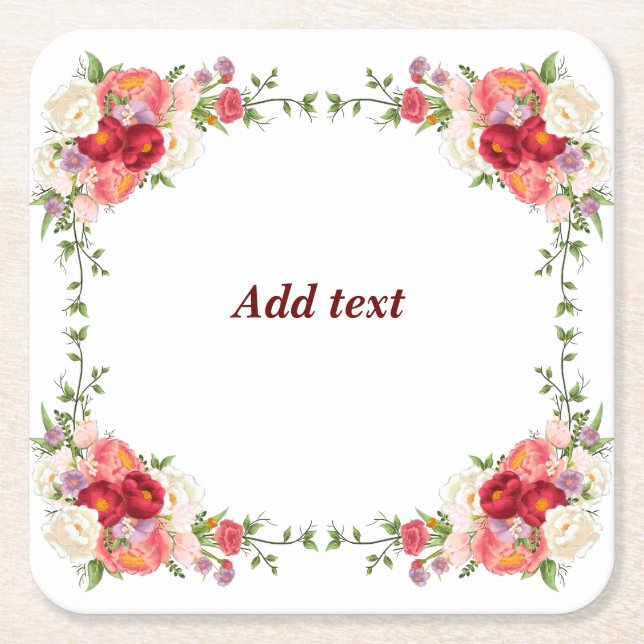 Dessous-de-verre Carré En Papier Joli Modèle De Cadre Fleur, Personnalisable, (Devant)