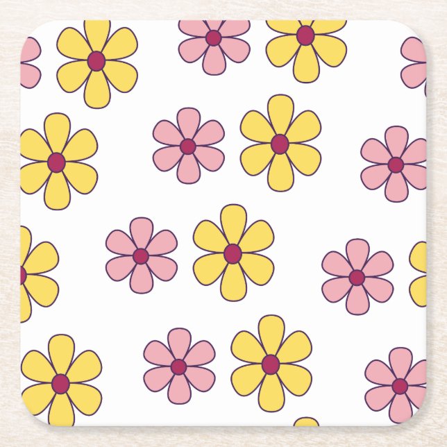 Dessous-de-verre Carré En Papier Joli motif de grandes fleurs (Devant)
