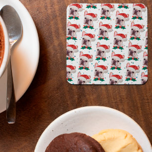 Dessous-de-verre Carré En Papier Joli motif de Noël de Bouledogue Français