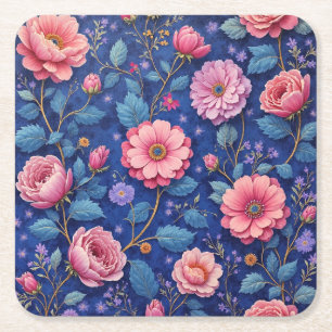 Dessous-de-verre Carré En Papier Joli motif floral rose et bleu