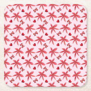 Dessous-de-verre Carré En Papier Joli motif floral rouge en forme de cœur sans cout