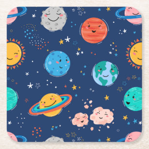 Dessous-de-verre Carré En Papier Joli Motif Planète Souriante