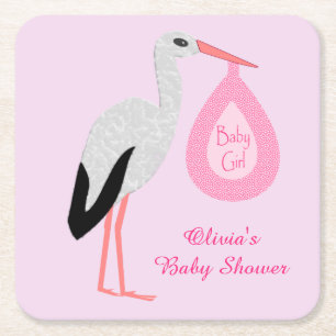 Dessous-de-verre Carré En Papier Joli rose bébé fille Baby shower de cigogne person