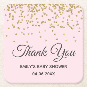 Dessous-de-verre Carré En Papier Joli Rose Pâle Doré Merci Baby Shower