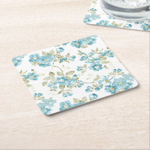 Dessous-de-verre Carré En Papier Joli vert olive aqua turquoise floral aquarelle