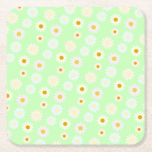 Dessous-de-verre Carré En Papier Jolie aquarelle colorée Motif marguerite vert
