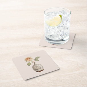 Dessous-de-verre Carré En Papier Jolie Fleur de Rose Pêche dans un Vase  