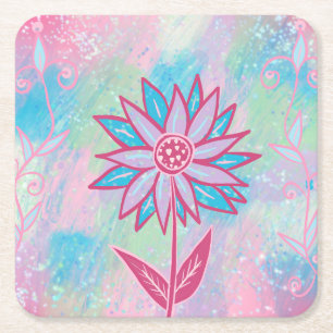 Dessous-de-verre Carré En Papier Jolie fleur pastel dessinée à la main