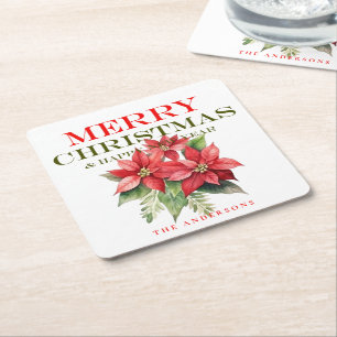 Dessous-de-verre Carré En Papier Jolie Fleur Rouge Poinsettia Joyeux Noël