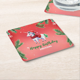 Dessous-de-verre Carré En Papier Jolie licorne Père Noël fête de Noël