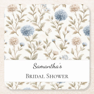 Dessous-de-verre Carré En Papier Jolie Mariage Fleurs Bleues Crème Douche de Mariée
