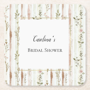 Dessous-de-verre Carré En Papier Jolie Rose Fleurs À Rayures Baby Shower