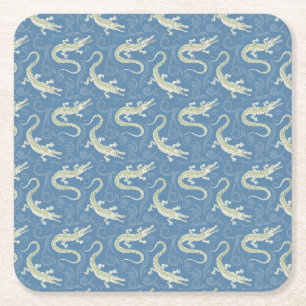 Dessous-de-verre Carré En Papier Jouer Alligator Vert Paisley sur Bleu