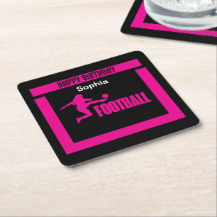 Dessous-de-verre Carré En Papier Joueuse de football fille, équipe fille d'annivers