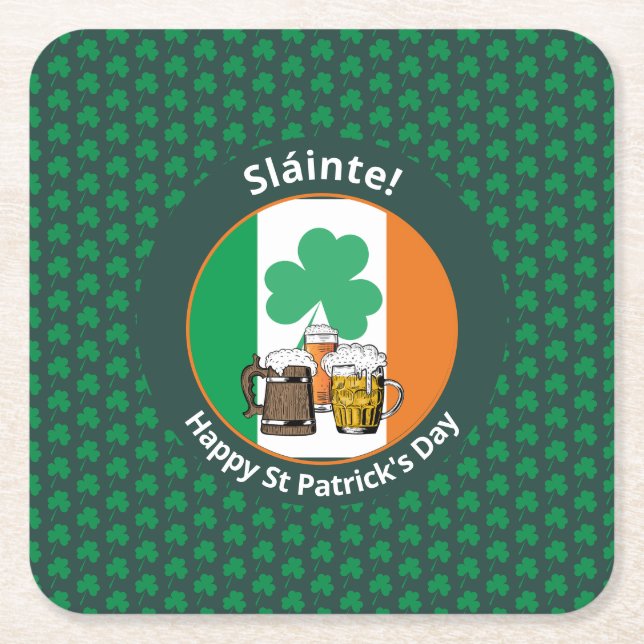 Dessous-de-verre Carré En Papier Jour de la Saint Patrick de la bière Shamrock drap (Devant)