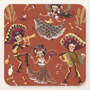Dessous-de-verre Carré En Papier Jour des Morts - Día de los Muertos Dessous de Ver