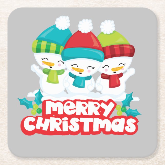Dessous-de-verre Carré En Papier Jour férié Trio Snowmen (Devant)