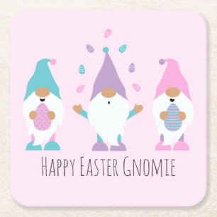 Dessous-de-verre Carré En Papier Joyeuse Gnomie de Pâques Jonglant des oeufs de Pâq