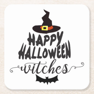 Dessous-de-verre Carré En Papier Joyeuse Halloween sorcières Typographie Halloween