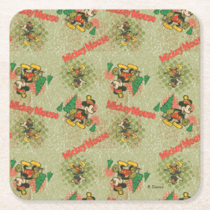 Dessous-de-verre Carré En Papier Joyeuses fêtes Vintage Mickey Mouse Noël