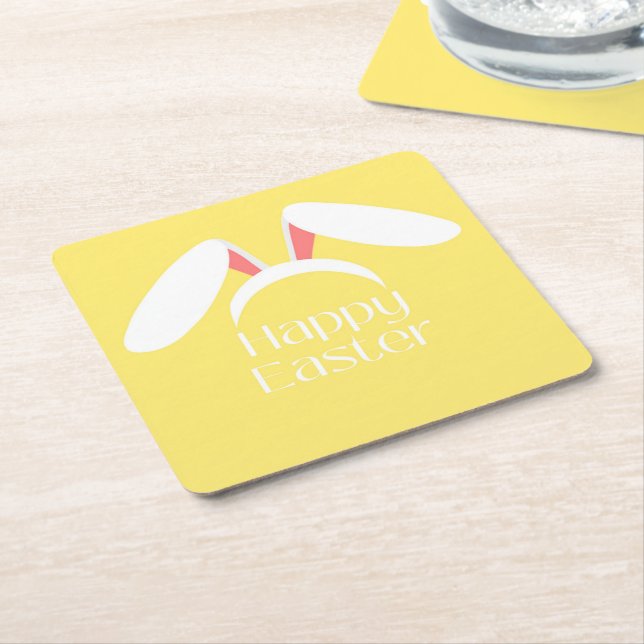 Dessous-de-verre Carré En Papier Joyeuses oreilles de lapin blanc de Pâques (Incliné)