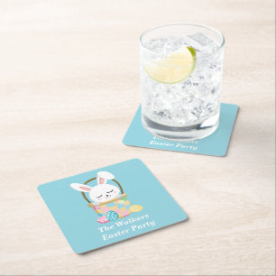 Dessous-de-verre Carré En Papier Joyeuses Pâques personnalisées Baby Blue Party