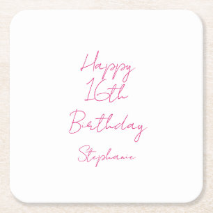 Dessous-de-verre Carré En Papier Joyeux 16e anniversaire rose blanc XVIe 2024