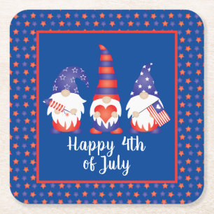 Dessous-de-verre Carré En Papier Joyeux 4 juillet Gnomes Rouge Blanc Bleu