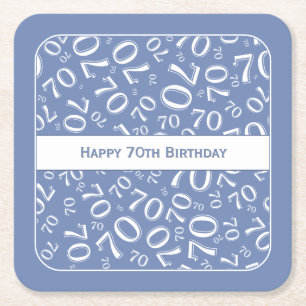 Dessous-de-verre Carré En Papier "Joyeux 70e anniversaire" Motif de numéros bleu/bl