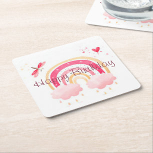 Dessous-de-verre Carré En Papier Joyeux Anniversaire arc-en-ciel rose