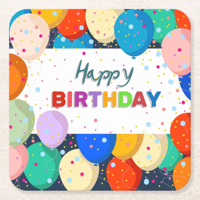 Dessous-de-verre Carré En Papier Joyeux anniversaire avec ballons (Devant)