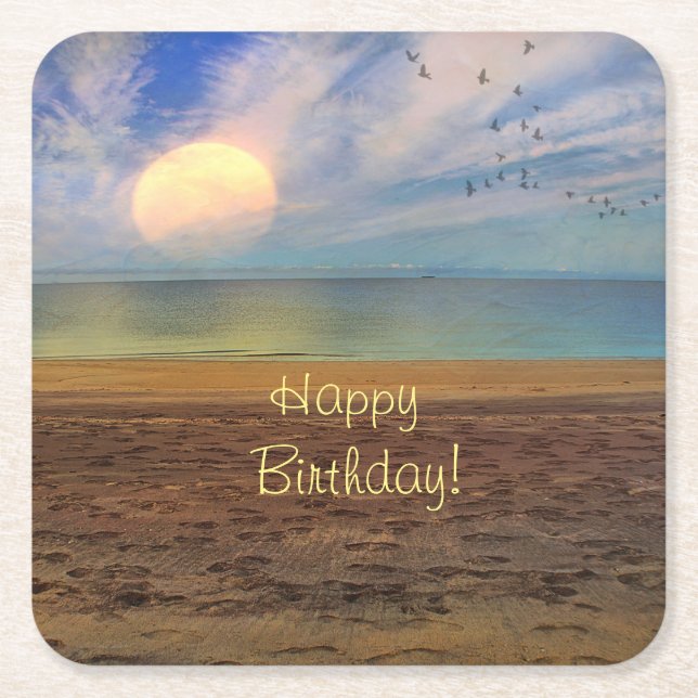 Dessous-de-verre Carré En Papier Joyeux Anniversaire Beach Sunset (Devant)
