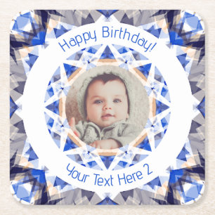 Dessous-de-verre Carré En Papier Joyeux anniversaire Blue Star Custom Photo Age