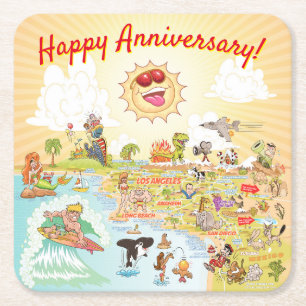 Dessous-de-verre Carré En Papier Joyeux anniversaire Cartoon Dessous de verre Calif