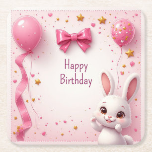 Dessous-de-verre Carré En Papier Joyeux Anniversaire de Bébé Lapin Doux 🐰