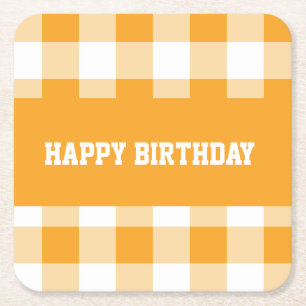 Dessous-de-verre Carré En Papier Joyeux anniversaire en vichy jaune