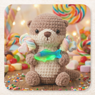 Dessous-de-verre Carré En Papier Joyeux Anniversaire Garçon Thème Gentil Loutre et