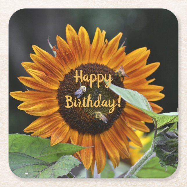 Dessous-de-verre Carré En Papier Joyeux Anniversaire Golden Tournesol (Devant)
