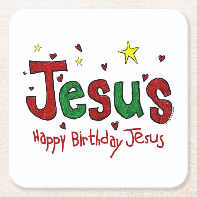 Dessous-de-verre Carré En Papier Joyeux anniversaire Jésus (Devant)