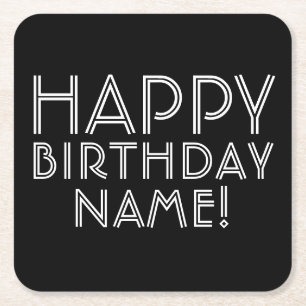 Dessous-de-verre Carré En Papier Joyeux Anniversaire & Nom personnalisable