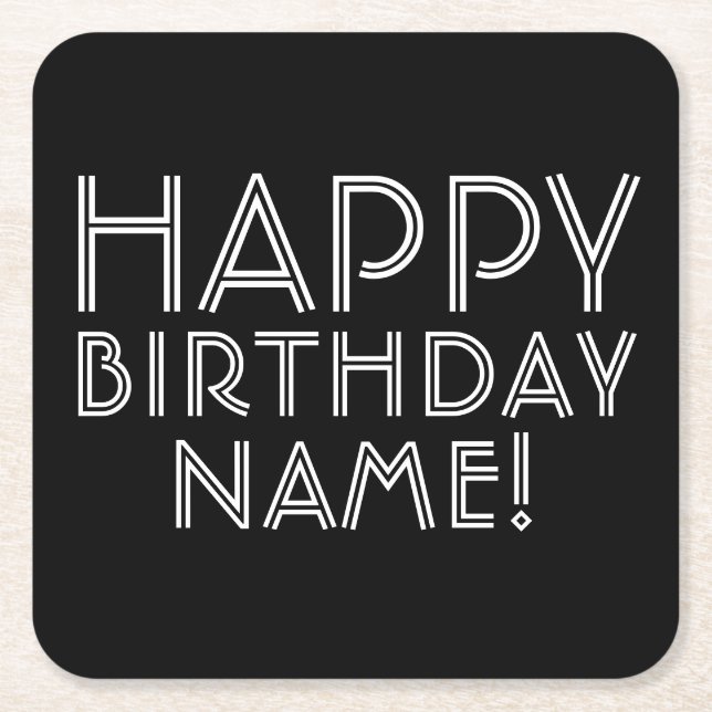 Dessous-de-verre Carré En Papier Joyeux Anniversaire & Nom personnalisable   (Devant)