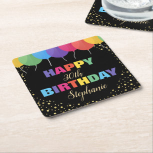 Dessous-de-verre Carré En Papier Joyeux Anniversaire Personnalisé Année Nom Ballons