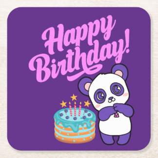 Dessous-de-verre Carré En Papier Joyeux anniversaire Sweet Purple Panda