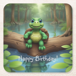 Dessous-de-verre Carré En Papier Joyeux Anniversaire Tortue