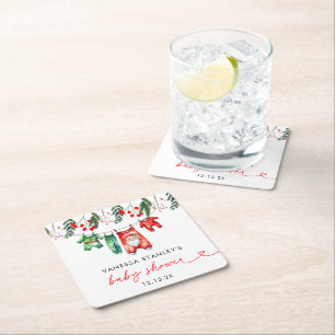 Dessous-de-verre Carré En Papier Joyeux Baby shower de Noël Floral Père Noël